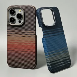 Luxury Kevlar Carbon Fiber Pattern High Quality Hard PC Case For iPhone 17 16 15 14 13 Pro Max Metal Lens Frame Shockproof Cover