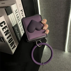 Lxuury Wave Down Jackets Heart Purple Phone Case with Ring Bracelet for Samsung Galaxy Z Flip 7 6 Z Flip6 ZFlip 5 Zflip6 Cover