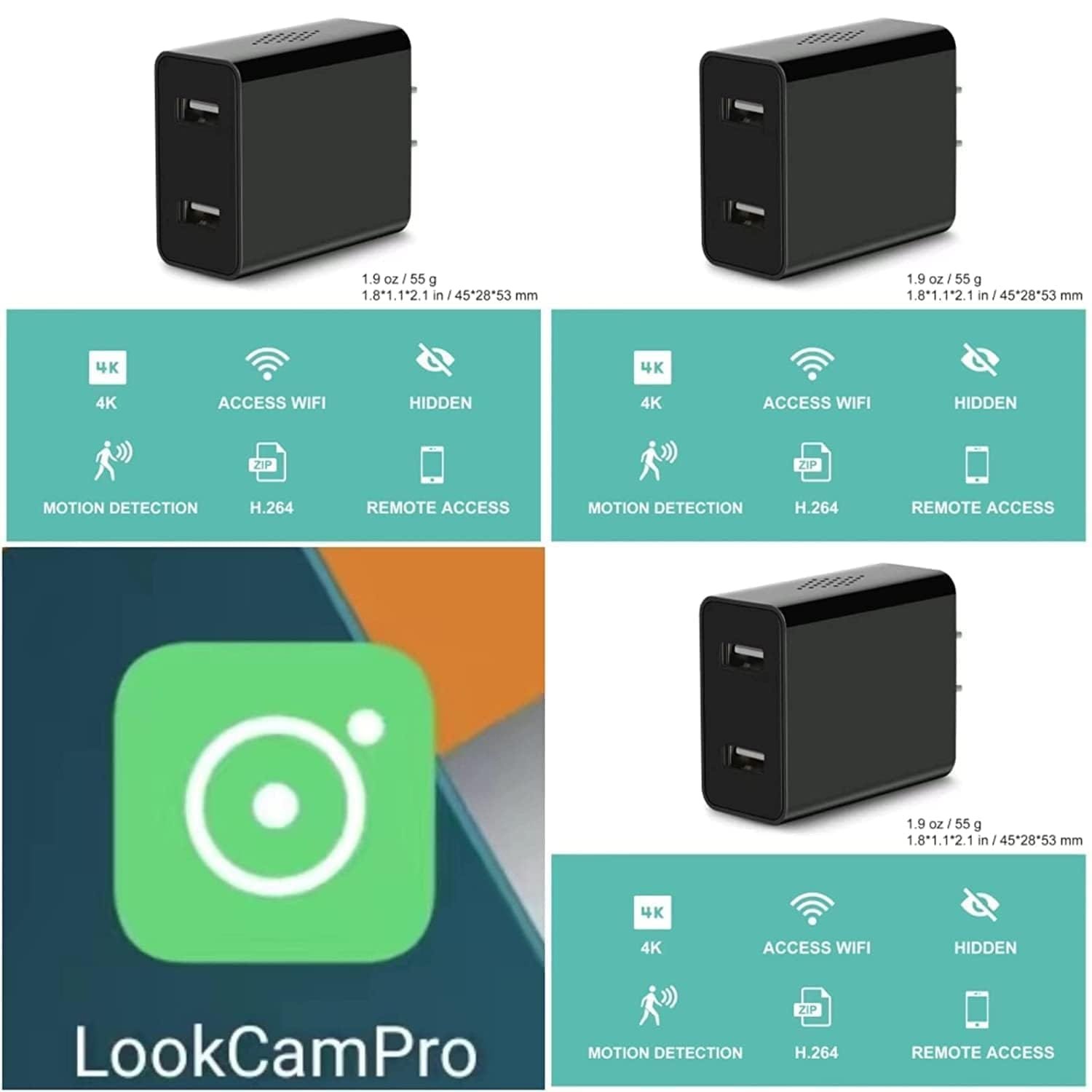 securinnov dual usb charger camera