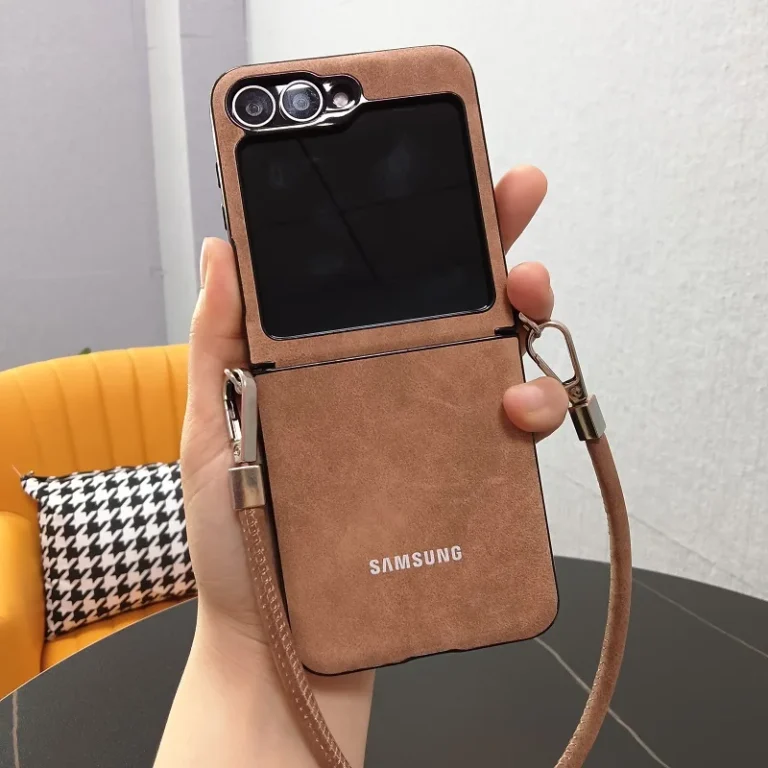 | Wholesale Price at Gaffar India For Samsung Galaxy Z Flip 7 6 5 4 3 Luxury Sheepskin Matte Phone Case With Lanyard Hinge Protective Anti-Scratch Back Cover Caps
