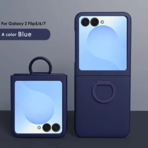 Luxury Skin Feel Phone Case For Samsung Galaxy Z Flip 7 6 5 Silicone Finger Ring Shockproof 2-piece Candy Color Hard PC Cover