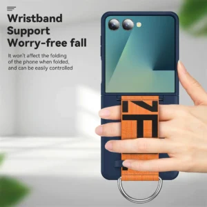 Luxury Matte PC Phone Case for Samsung Galaxy Z Flip 7/6/5 with Wrist Strap Ring Holder Hand Chain Band Cover for ZFlip 7 FE