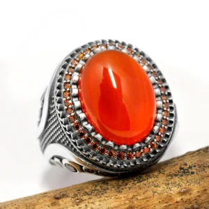 Hot Sale Real Silver Luxury Rings Men's 925 Sterling Silver Natural Red Onyx Stone Ring Gift Zircon Circle Turkish Vintage Style