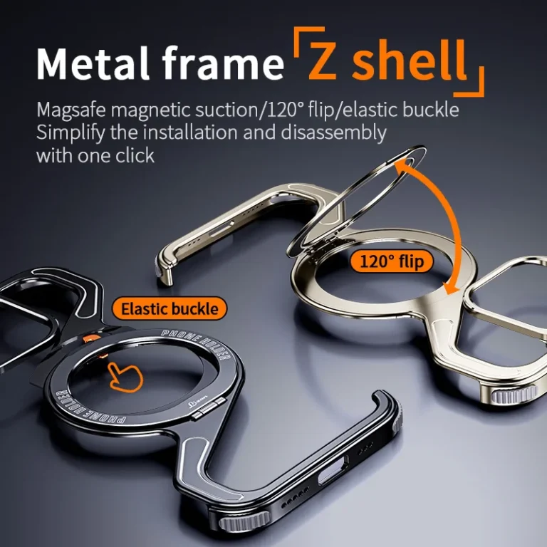 Magnetic Metal Snap-on Phone Case For Iphone 13 14 15 17 Pro Max Z Shape Geometry Stand Holder Phone Cover For IPHON 16 Promax