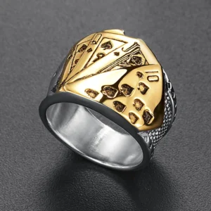 Rock Punk Titanium Stainless Steel Poker Rings For Men  Gothic God of Gambling Good Luck Signet Ring Jewelry Size 7 To 13