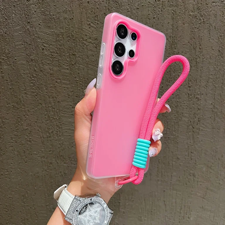 2in1 With Wrist Strap Lanyard Jelly Phone Case For Samsung Galaxy S25 S24 S23 S22 Ultra Plus FE A26 A35 A54 A16 A56 Solid Cover