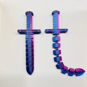 3D Printed Deformable Sword Whip Shape-shifting Sword Foldable Flexible Joint Movement Sword Ornament for Stress Relieving Toy