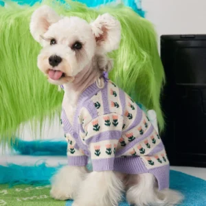 Cute Puppy Sweater Purple Cardigan For Dogs Winter Sweater For Puppy Small Dogs Cat Clothes Chihuahua Schnauzer Pug Puppy Coat