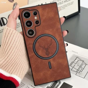 For Samsung Galaxy S25 Ultra Luxury Magsafe Magnetic PU Leather Deer Phone Case For Samsung S21 FE S22 S23 S24 S25 26 Plus Cover