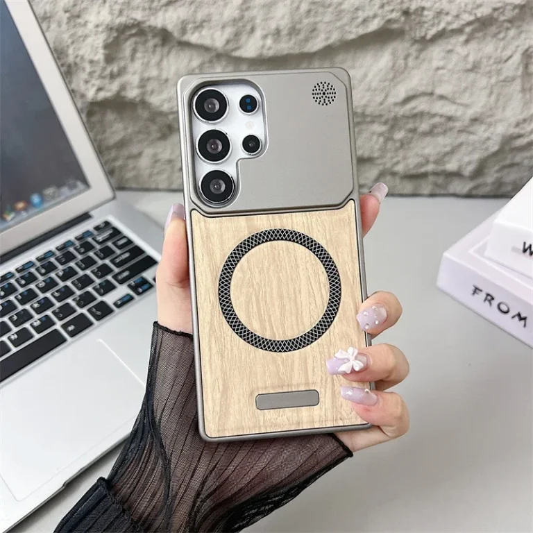 Frameless Wood Grain Leather PC Magnetic Case for Magsafe Samsung Galaxy S25 S24 S23 Ultra S25Ultra Mag Safe Coque Phone Cover