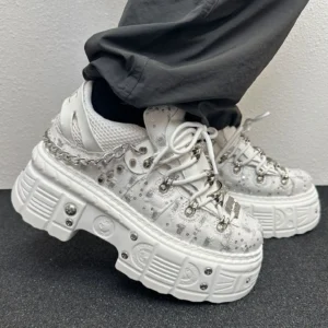 Men's Sneakers and Casual Shoes 2026 New Original Design Platform Rivet Denim Luxury Shoes Punk Hip-hop High Street Walking Shoe