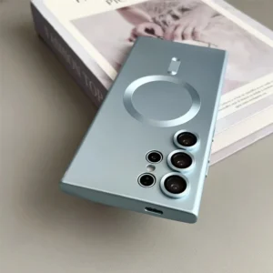 Plating Silicone Magsafe Case For Samsung Galaxy S25 Ultra S24 S23 S22 + S21 FE Magnetic Wireless Charge Lens Film Protect Cover