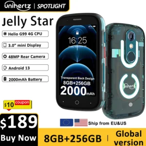 Unihertz Jelly Star Mini Smartphone Android 13 8GB 256GB Led Light Unlocked Transparent Backshell Cellphones 48MP 3 inch Phone