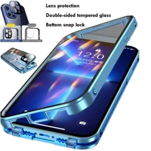 360° Full Body Protection Metal Magnetic Adorption Case For iPhone 16 15 14 13 12 Pro Max Plus Glass Cover Double Sided Buckle