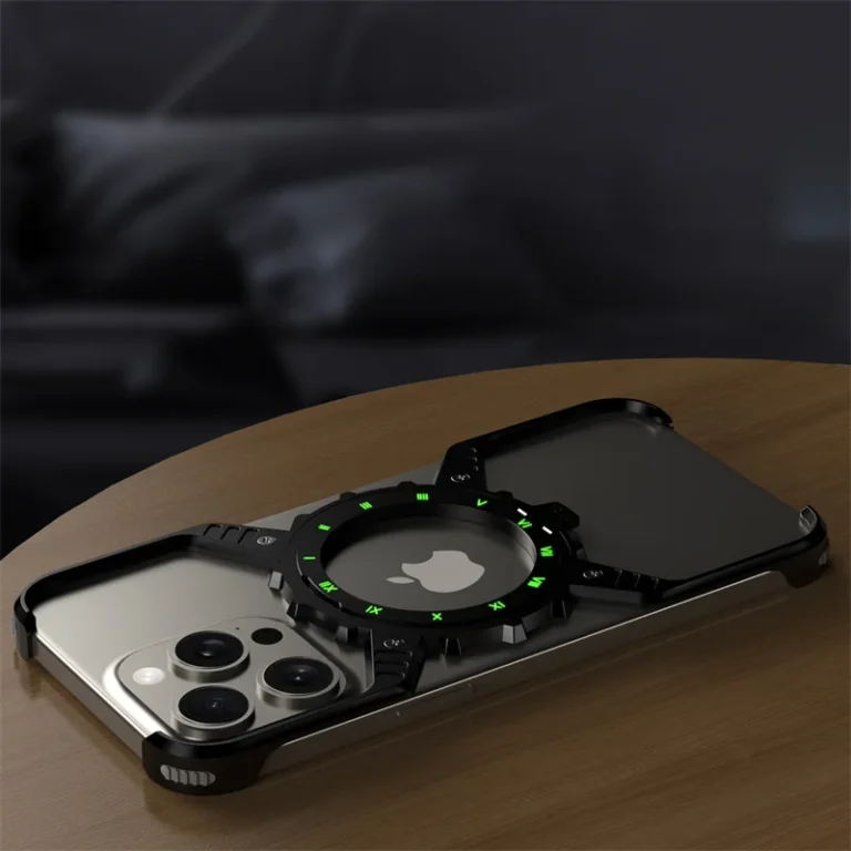 | Wholesale Price at Gaffar India 360° Stand X-shaped Mechanical For iPhone 17 14 13 15 16 Pro Max Plus gear Aluminium Magnetic Frameless Noctilucent Phone Cover