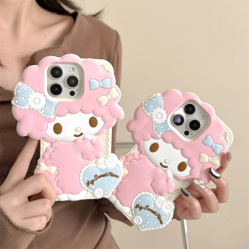 Kawaii Cartoon My Melody Phone Case For iphone 16 Pro Max 15 14 13 12 Pro Max Love My Sweet Piano Soft Silicone Cover
