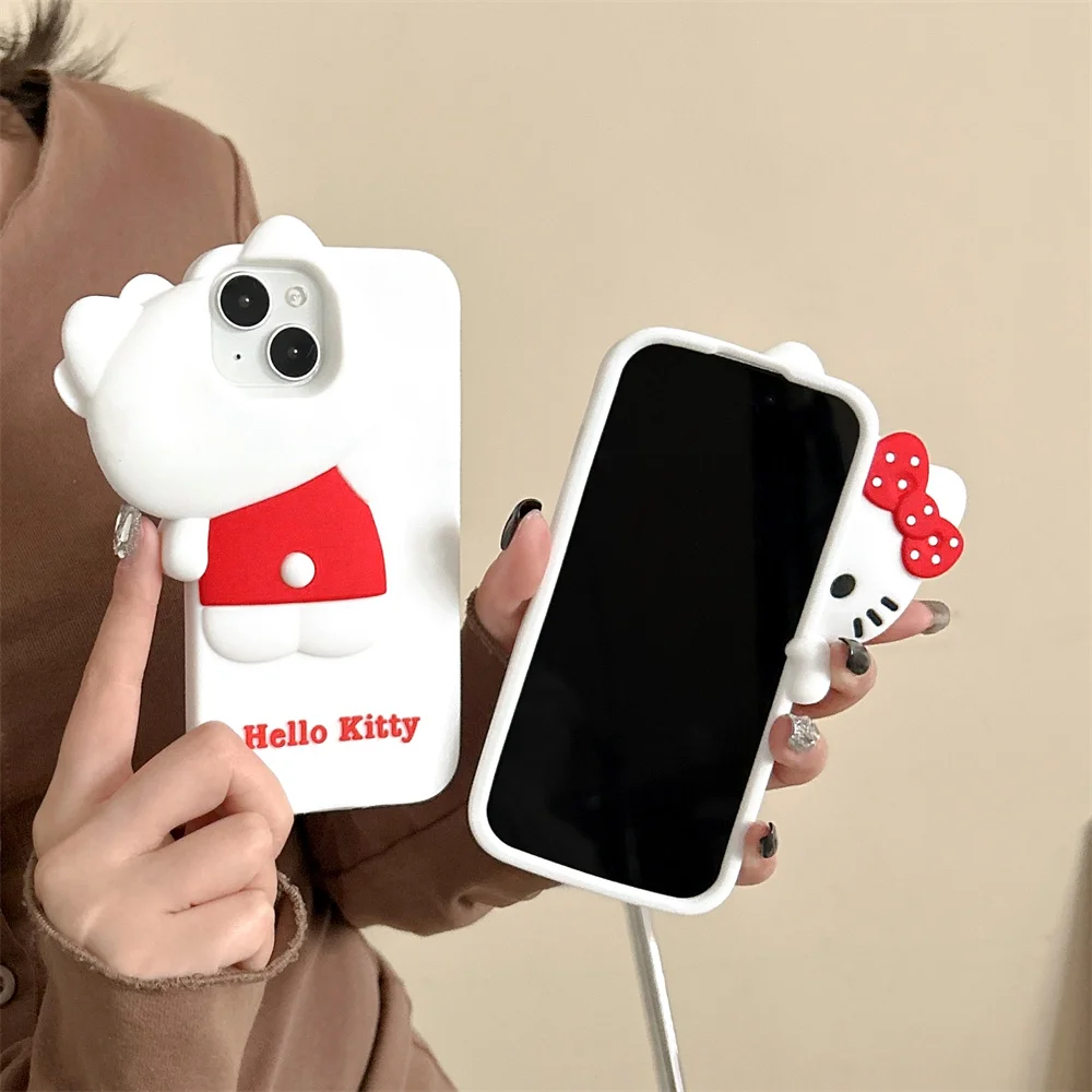 For iphone 16 Pro Max 15 14 13 12 Pro Max Kawaii 3D Cartoon Hide and Seek Hello Kitty Phone Case Soft Silicone Cover