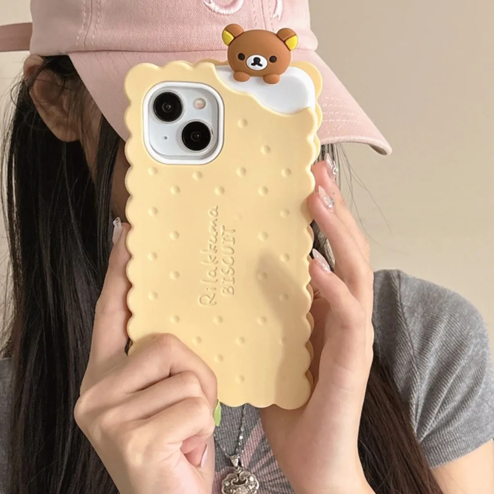 Sandwich Rilakkuma Bear Biscuit phone case For iPhone 15 Pro Max 14 Plus 13 12 11 Pro Max Soft Silicone Cover