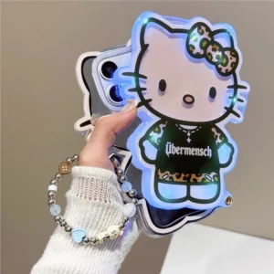 Cute 3D Cartoon Kitty Glowing Mirror Phone Case For iPhone 17 Pro Max 16 15 14 13 12 Pro Max Fashion Luxury Shockproof Cover
