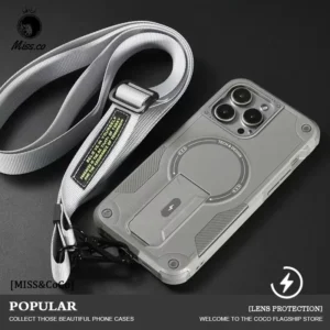 For Magsafe Magnetic Stand Invisible Support Lanyard Phone Case for iPhone 16/15/14/13/12 pro Max/11 Hard Anti-Fall Back Cover