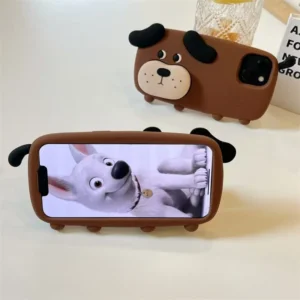 Funny 3D Cartoon Dog Phone Case For iPhone 16 15 14 13 12 Pro Max Facial Holder Soft Silicone Cover