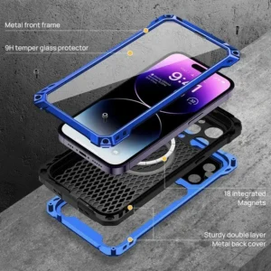Heavy Duty Military Armor Metal Case For iPhone Air 17 16 15 Plus 14 Pro Max Shockproof Cover Camera Screen Protector Magsafe