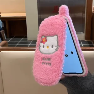 Hello Kitty Cartoon Embroidered Flip For iPhone 17 Pro Max 16 15 14 13 12 11 Pro max Girly Heart Cute Phone Case with Mirror