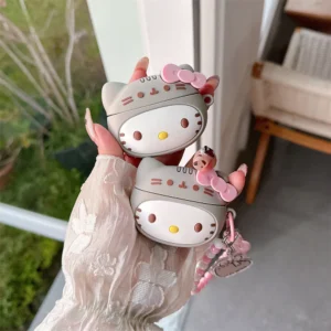 Kawaii 3D Hellokitty Headphone Case Silicone Shockproof Cover for Apple Airpods Pro 2 Pro 3 Airpods 4 3 2 Case with Chain Charm