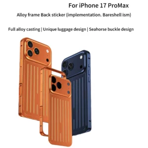 Luxury Frame Border Phone Case for iPhone 16 17 Pro Max 3D Corrugated Stripe Stylish Luggage Metal Backplate Protective Cover