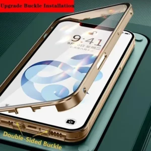 Metal Magnetic Double-Sided Buckle Glass Case For iPhone 16 15 14 13 12 Pro Max Plus 360° Full Cover Protection Shockproof Cover