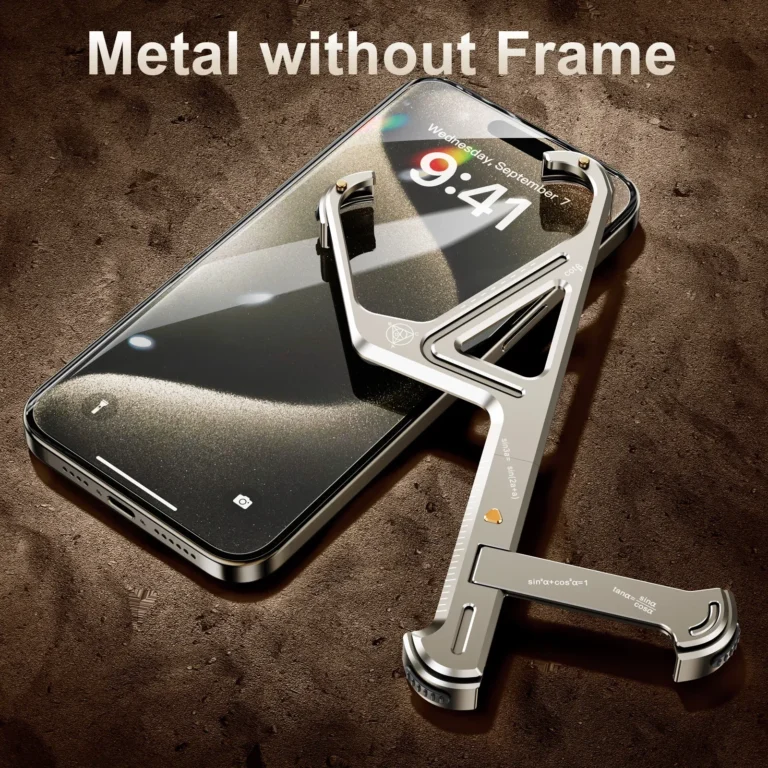| Wholesale Price at Gaffar India Oatsbasf Aluminum Alloy Metal Frameless Phone Case for iPhone 16/15/14/13 Pro Max with Stand Phone Protective Cover Shockproof