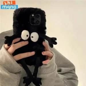 Plush briquettes  Soft Plush Phone Case For iPhone 17 16 15 11 12 13 14 Pro XR X Xs Max mini 7 8 6 6s Plus MAX 3D Fur Back Cover