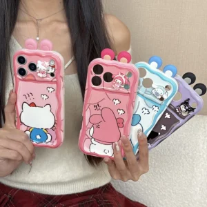 Sanrio Family Ear Toy Cartoon Case for iPhone 17 16 Pro Max 15 Plus 14 13 Mini 12 11 SE 7 8 Plus 16E XS XR Soft Wave Phone Cover