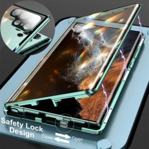 360 Metal Magnetic Case for Samsung Galaxy S25 S24 Ultra Plus S24 FE Double Side Tempered Glass Front and Back Glass Cover Cases