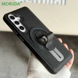 Adjustable Ring Holder Leather Magnetic Case For Samsung Galaxy S26 S25 S24 Ultra Plus S26+  Creativity Corrugated Stripe Cover