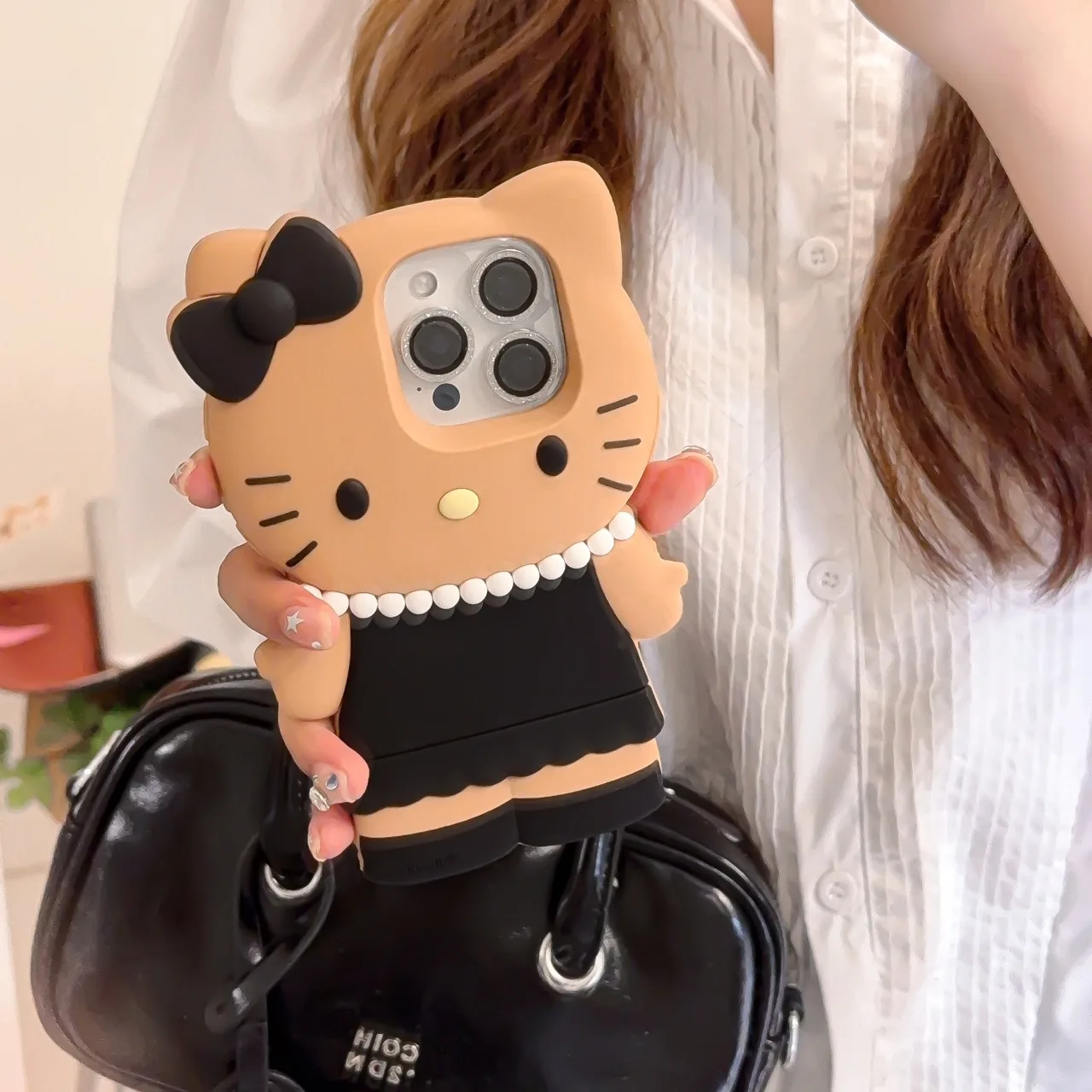Cute Ins Style Necklace Hello Kitty Phone Case for iPhone 17 16 15 14 13 12 Pro Max 17Pro Kitty Soft Silicone Cartoon Back Cover