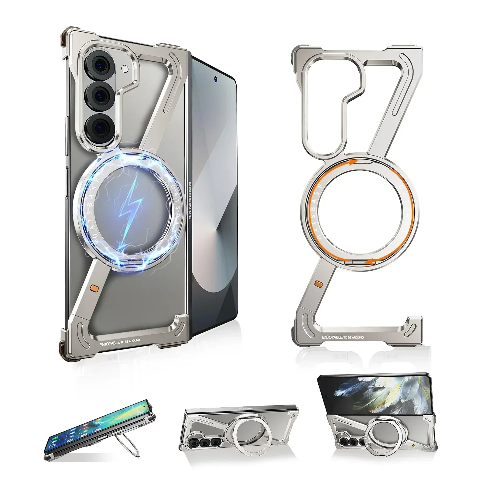 Eary for Samsung Galaxy Z Fold 7 6 5 Case with Magsafe 360°Rotatable Magnetic Stand Metal Frameless Screen Protector Phone Cover