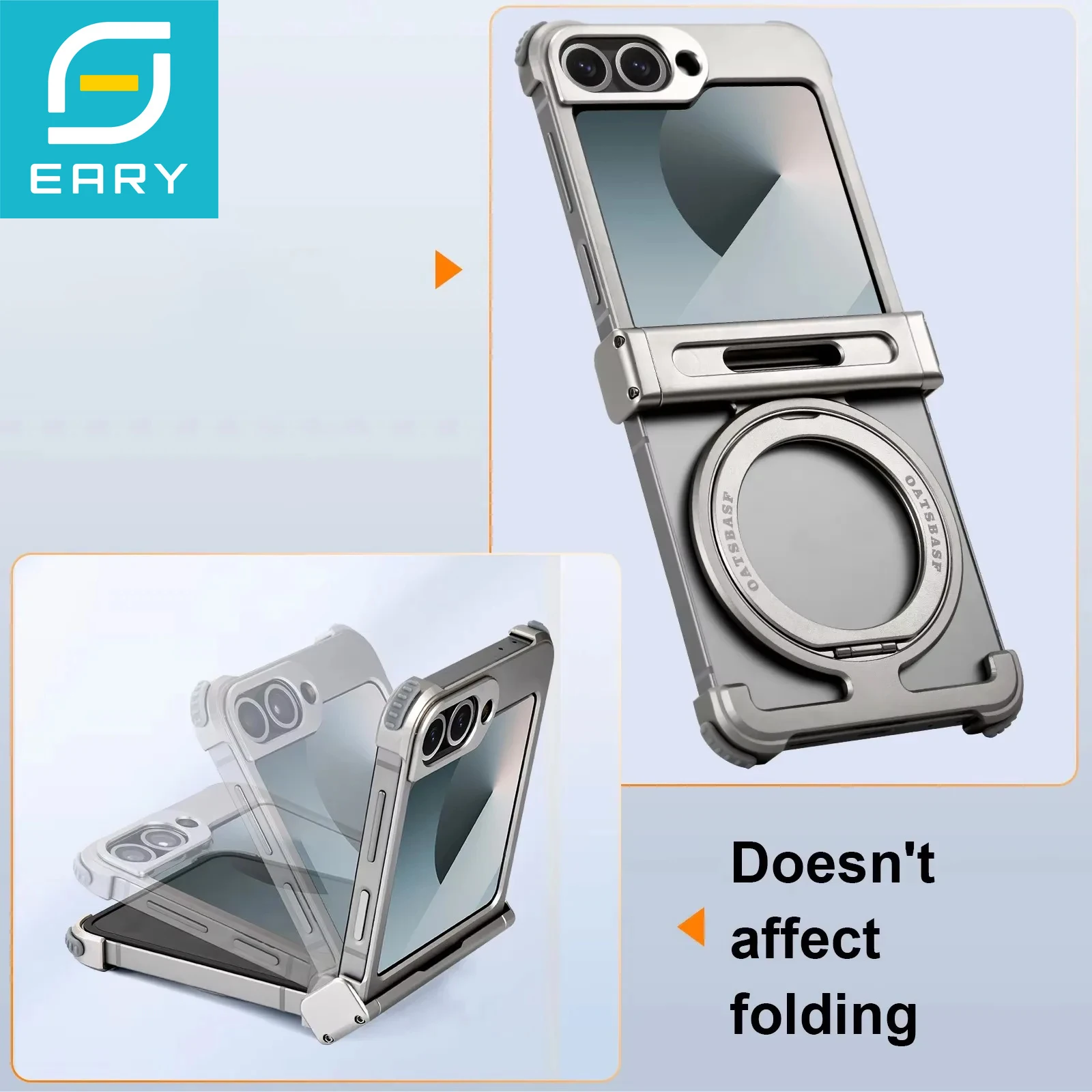 Eary Frameless Case for Samsung Galaxy Z Flip 7 with 360°Rotatable Magnetic Stand Metal Phone Case Shockproof Protective Cover