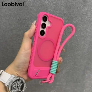 Fashion Wristband Lanyard for Magsafe Case for Samsung Galaxy S26 S25 Ultra S24 S23 Plus FE S25Edge S26+ 45° Bracket Matte Cover