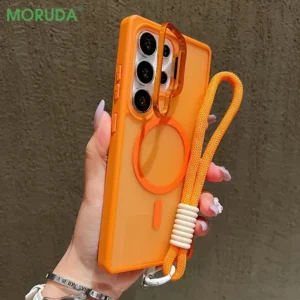 Flip UP Lens Bracket Protection Wrist Lanyard Case for Samsung Galaxy S24 S25 FE S24 S26 Ultra Plus A16 A17 Magnetic Clear Cover