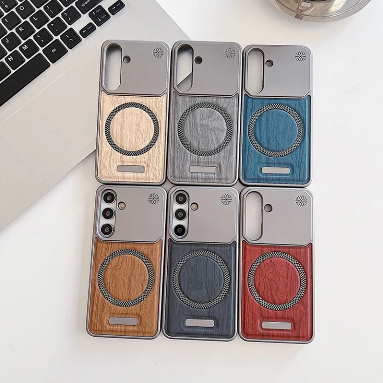 | Wholesale Price at Gaffar India For Magsafe Magnetic Frameless Metal phone Case For Samsung Galaxy S25 S24Plus S23 S22 Ultra Wood Grain Leather Shockproof Cover