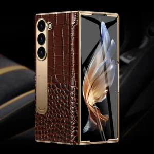 For Samsung Z Fold 7 6 5 4 3 Genuine leather Magnetic Hinge Full protective phone Case holder Kickstand fold6 Shockproof Cover