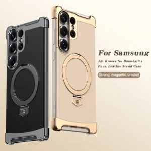 High-End Leather Frameless Magnetic Bracket Phone Case For Samsung S26 Ultra S25 Ultra S24 Ultra Wireless Charging Protect Case