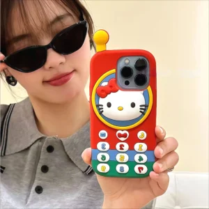 Lovely Cartoon 3D Hello Kitty Telephone Phone Case For iPhone 17 16 15 14 13 12 Pro Max Plus 17 Pro Shockproof Anime Phone Cover