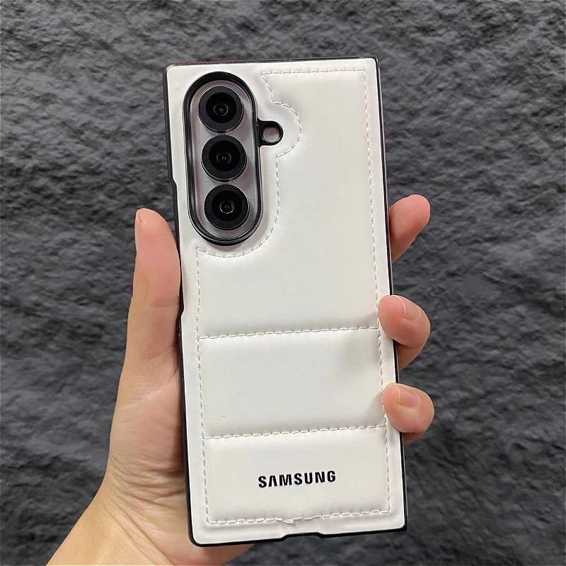 Luxury Down Jacket Phone Case For Samsung Galaxy Z Fold 7 6 5 5G ZFold7 Fold6 2-piece Set Soft Shockproof Protection Cover Funda