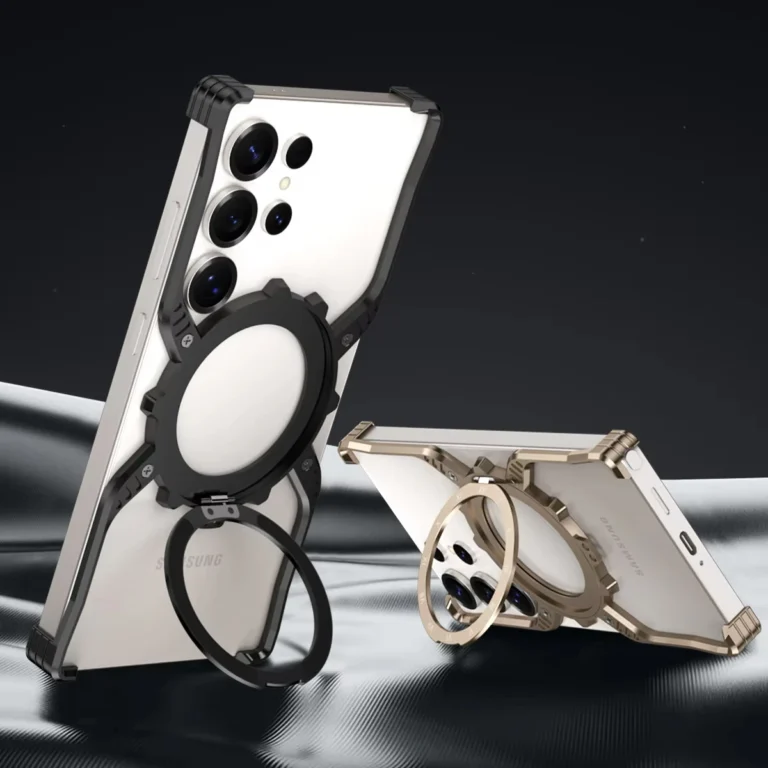 | Wholesale Price at Gaffar India Luxury Metal Magnetic Luminous Stand Phone Case For Samsung Galaxy S25 S24 S23 S22 Ultra Aluminum Hollow Rimless Bumper Cover