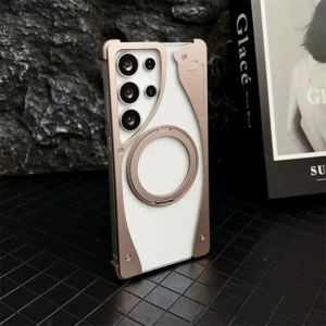 Luxury Metal Transparent Magnetic Bracket Phone Case For Samsung Galaxy S25 S24 S23 Ultra borderless Protection Magsafe Cover