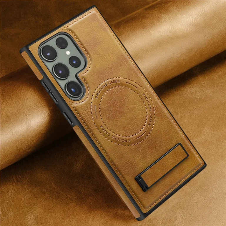 | Wholesale Price at Gaffar India Luxury Wireless Charging Leather Phone Case For Magsafe Samsung S22 S23 Plus S24 Ultra Magnetic Back Cover Holder Stand