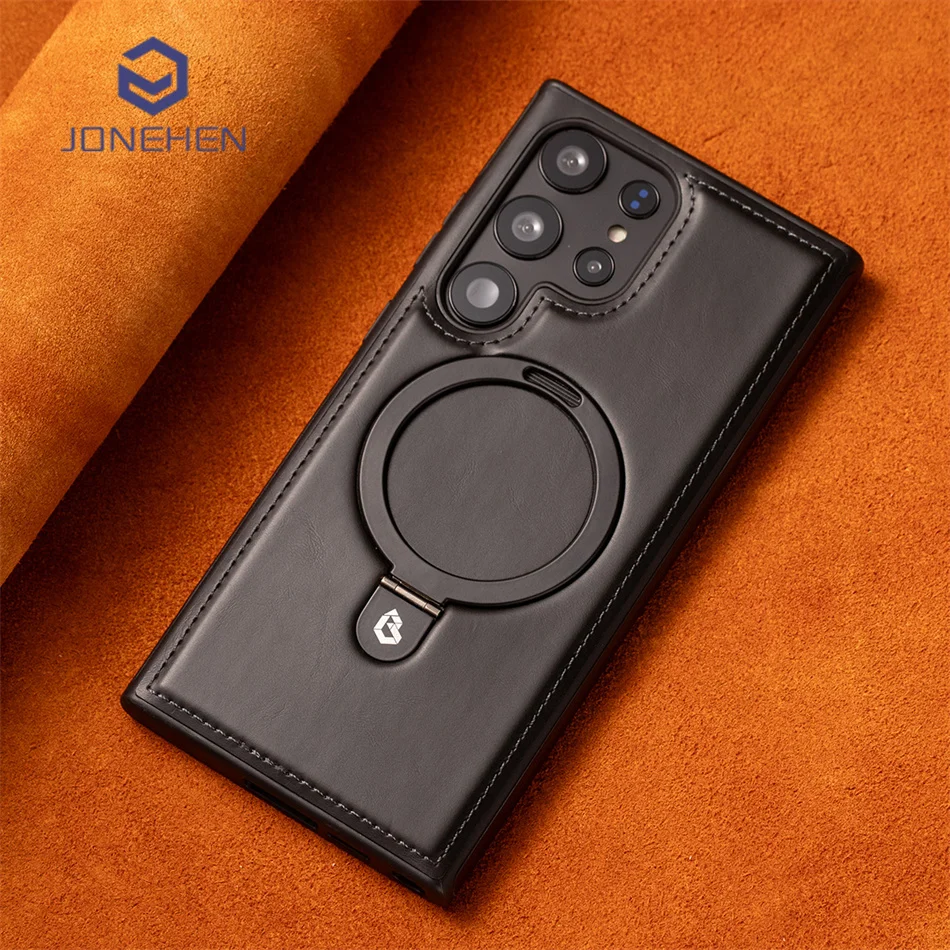 Magnetic For Magsafe Stand Holder Ring Leather Case For Samsung Galaxy S22 Plus S24 S23 S25 S26 Ultra 26u Retro Shockproof Cover