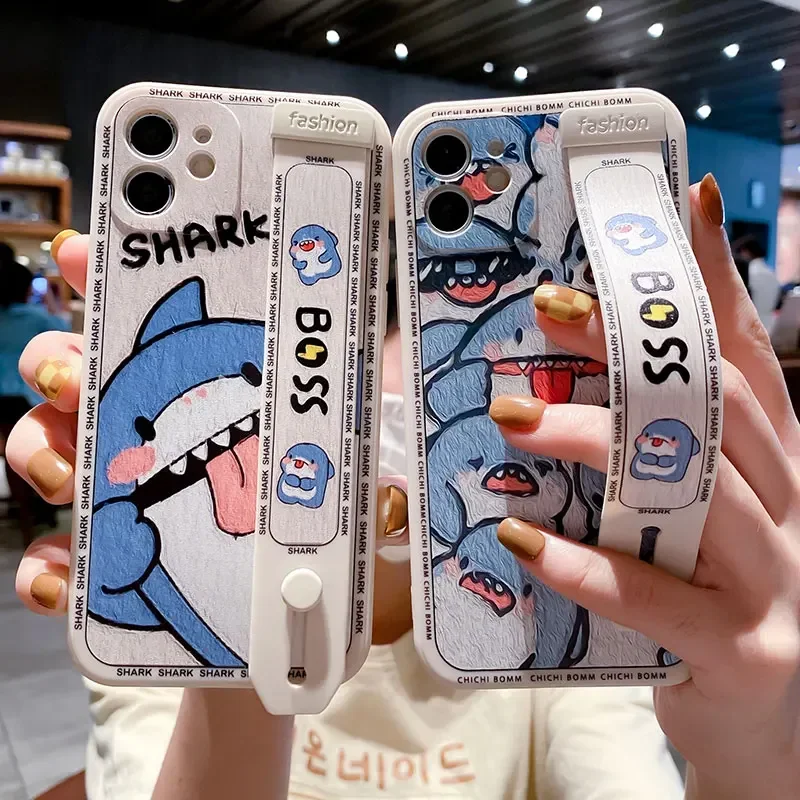 SoCouple For Samsung S22 S23 S24 A51 52 53 54 34 14 72 73 12 13 32 Note 20 S20 FE Plus Ultra Shark Wrist Strap Phone Holder Case